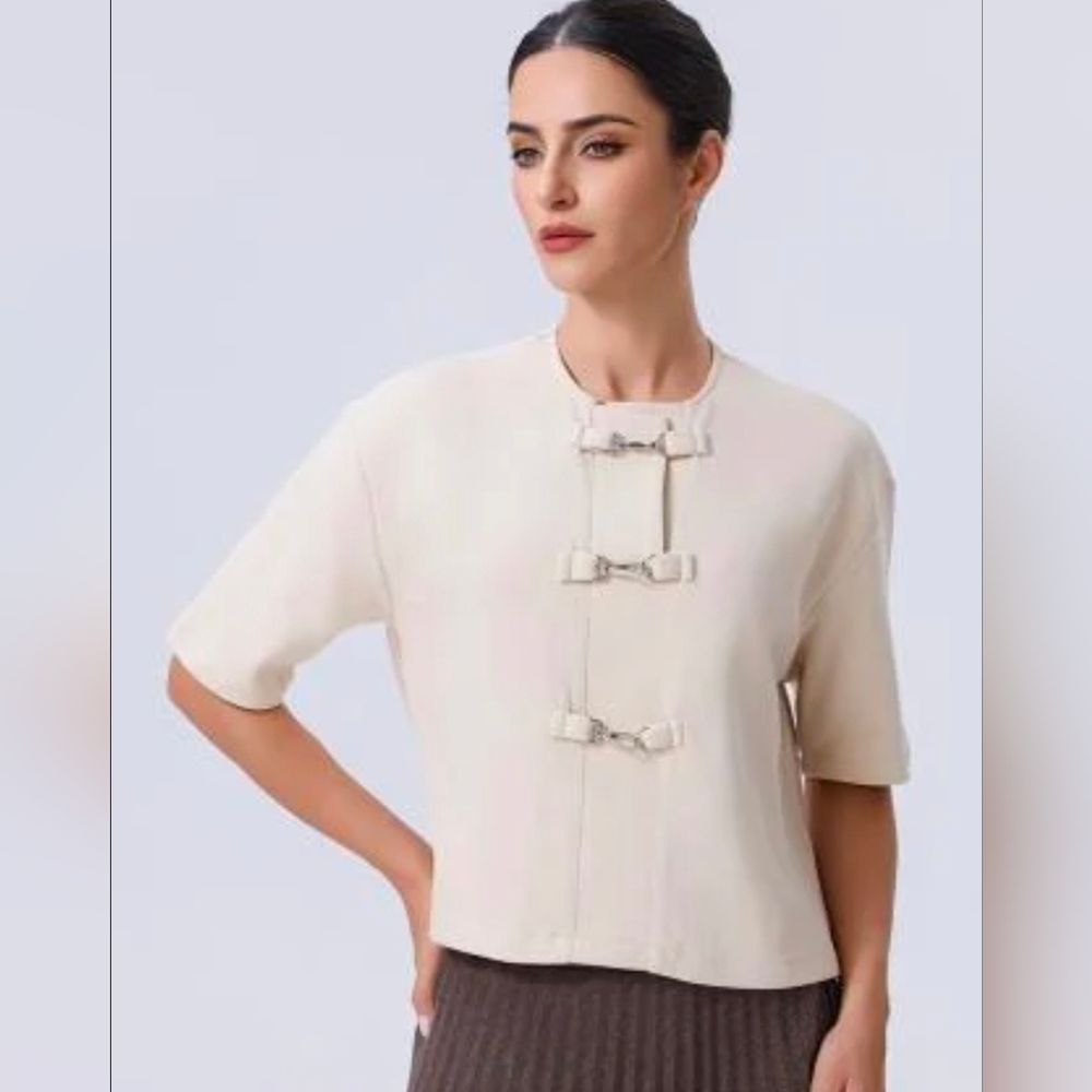 ZARA‎ Beige Top with Silver Trim Size M NWT